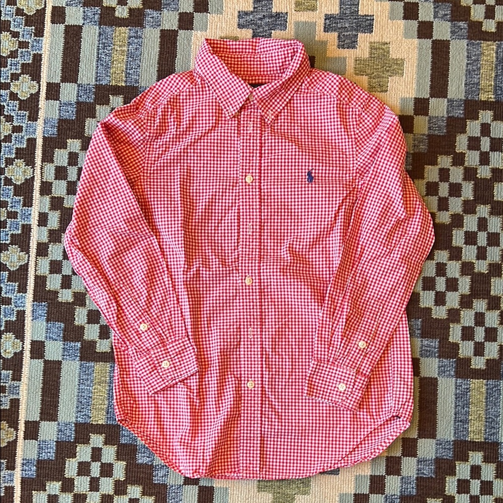 Boys Ralph Lauren Red Plaid Shirt with Blue Logo